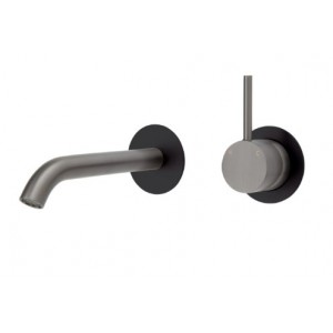 Kaya Up Wall Basin/Bath Mixer Set, Gun Metal, Matte Black Round Plates, 160mm Outlet